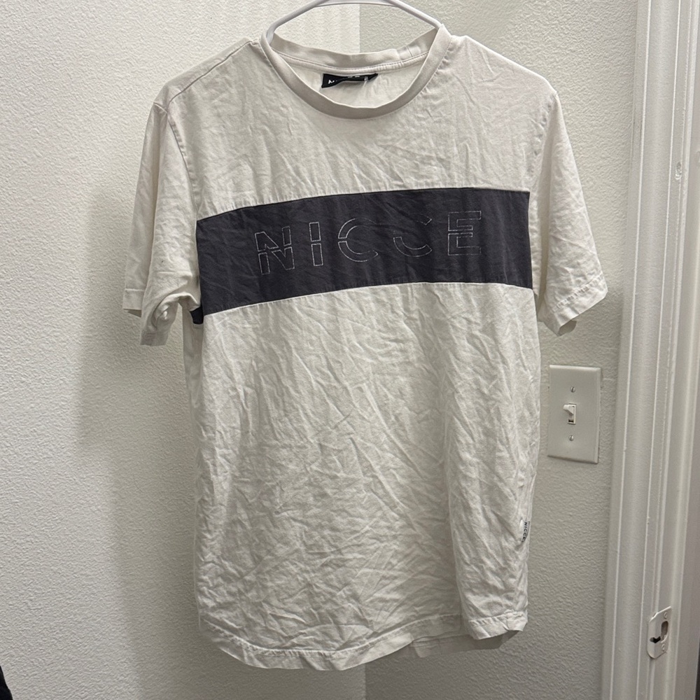 Nicce Men's White Tee with Black Logo Stripe